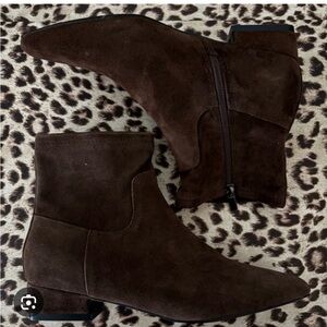 Jason Wu Brown Genuine Suede Pointy Toe Block Heel Boots